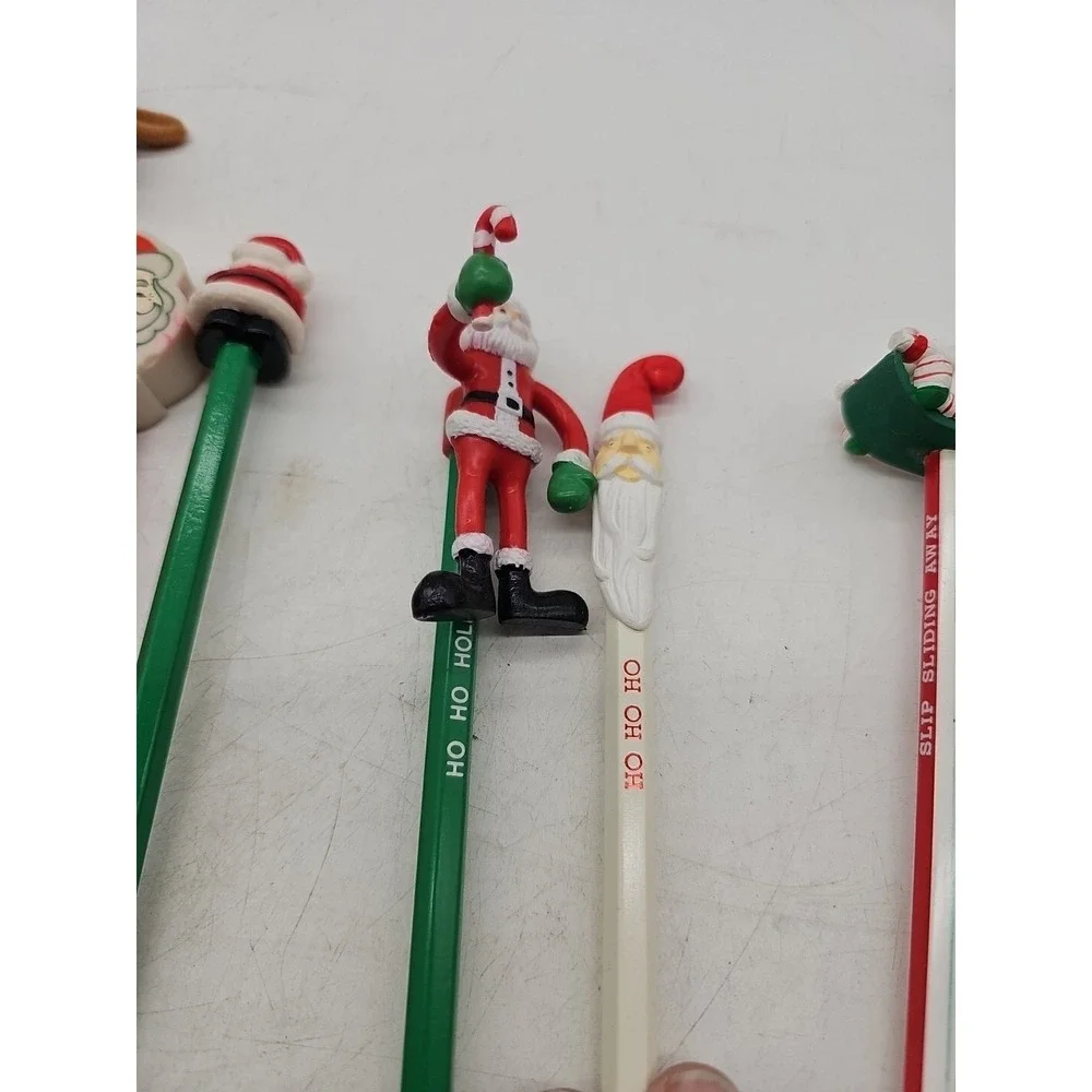 Vintage Novelty  Pencils w/ Toppers LOT 80s 90s Lot Of 22 Christmas Theme School